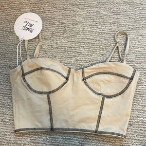 Tan and black stitch corset top